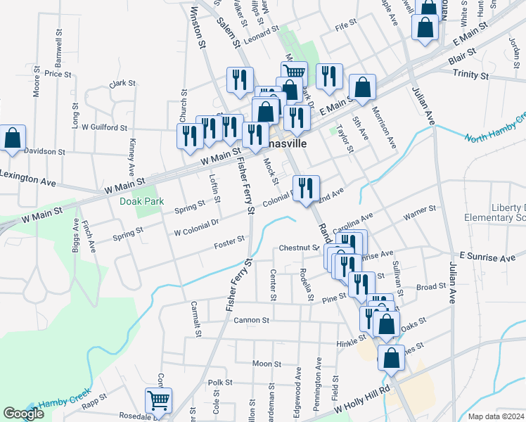 map of restaurants, bars, coffee shops, grocery stores, and more near 23 Fisher Ferry Street in Thomasville