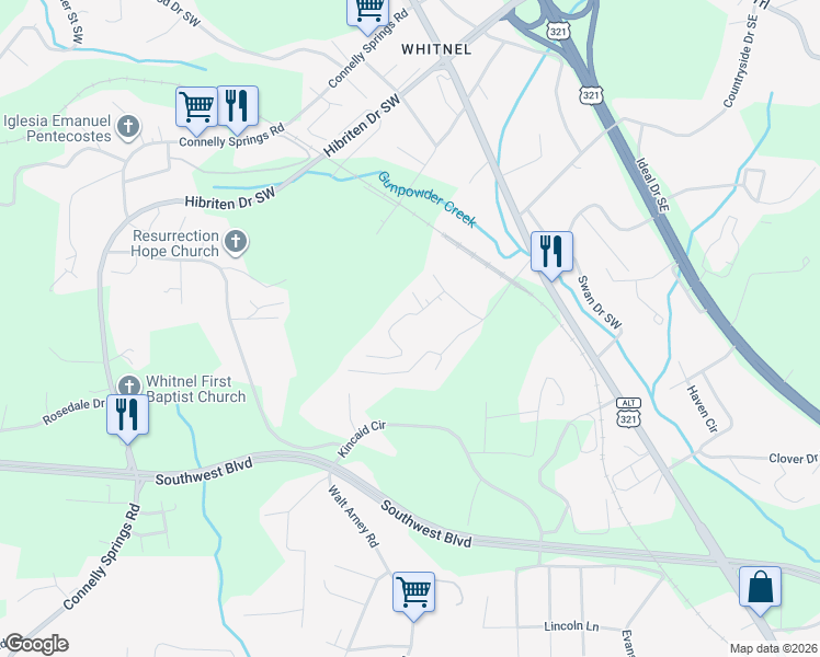 map of restaurants, bars, coffee shops, grocery stores, and more near 516 Ridgeway Place Southwest in Lenoir