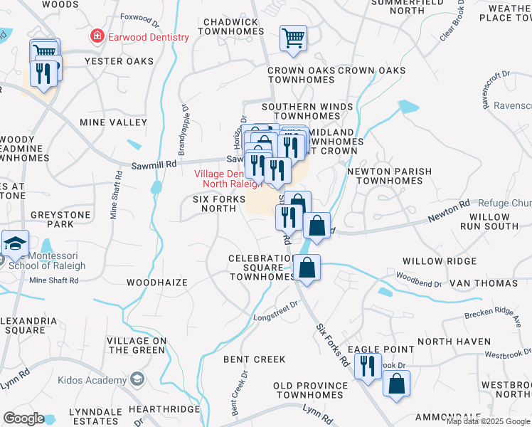 map of restaurants, bars, coffee shops, grocery stores, and more near 808 Plentywood Court in Raleigh