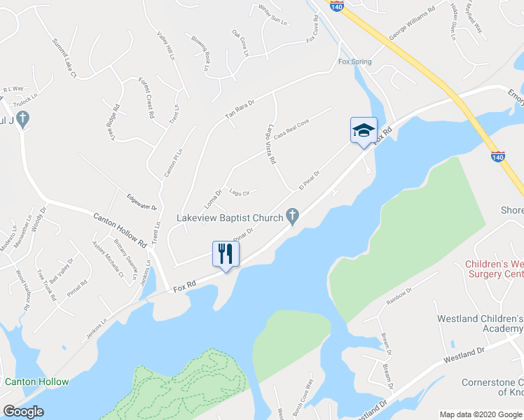 map of restaurants, bars, coffee shops, grocery stores, and more near 10113 El Pinar Drive in Knoxville