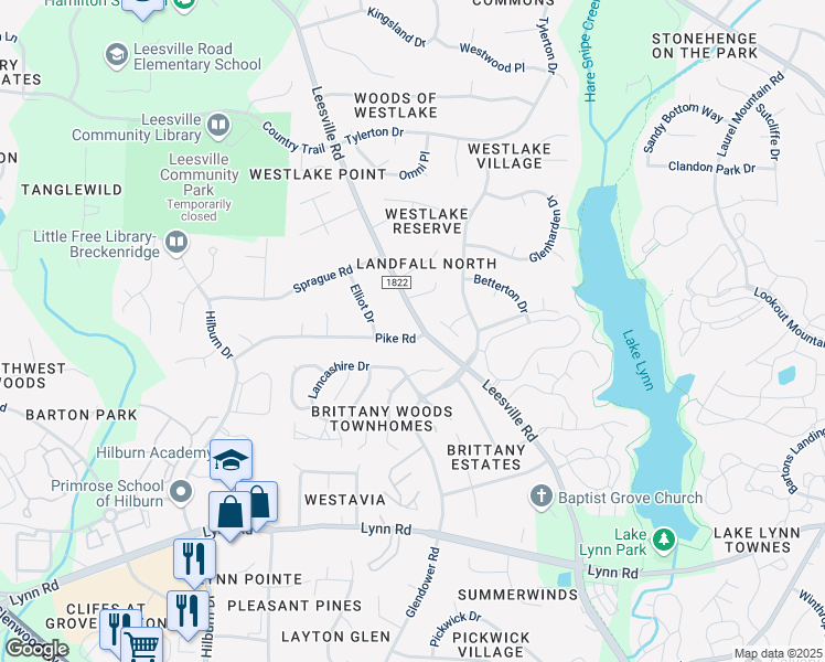 map of restaurants, bars, coffee shops, grocery stores, and more near 4200 Pike Road in Raleigh