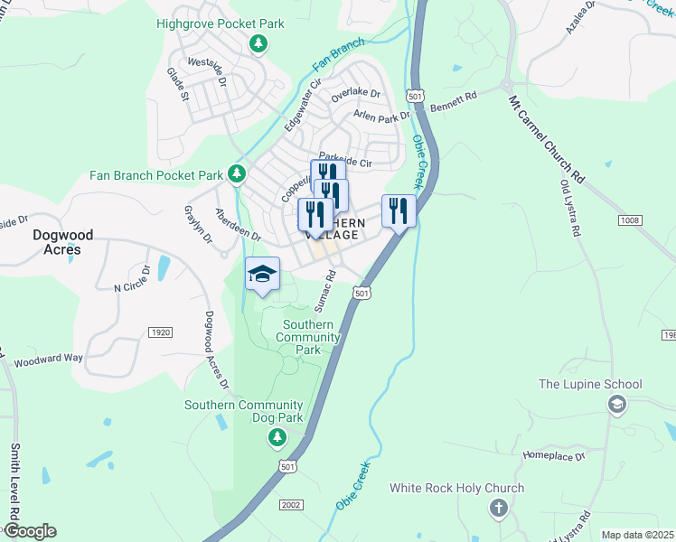 map of restaurants, bars, coffee shops, grocery stores, and more near 105 Market Street in Chapel Hill