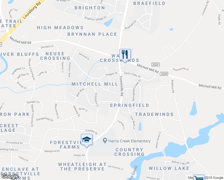 map of restaurants, bars, coffee shops, grocery stores, and more near 3609 Hamilton Mill Drive in Raleigh