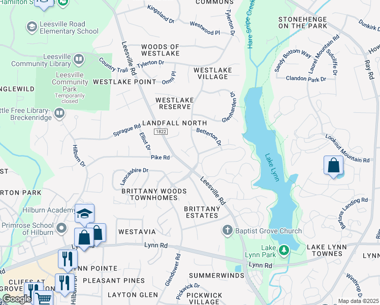 map of restaurants, bars, coffee shops, grocery stores, and more near 4205 Tolchester Place in Raleigh