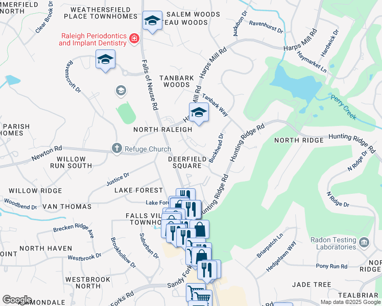 map of restaurants, bars, coffee shops, grocery stores, and more near 6840 State Road 2000 in Raleigh