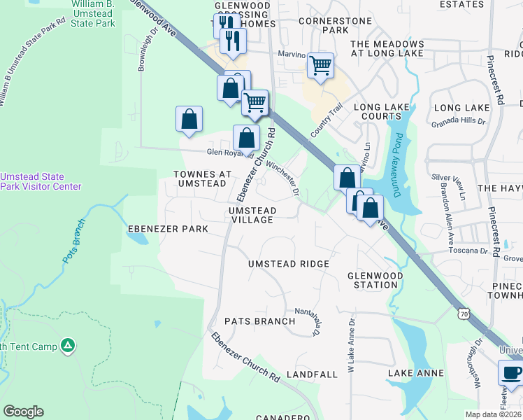 map of restaurants, bars, coffee shops, grocery stores, and more near 2921 Springsweet Lane in Raleigh