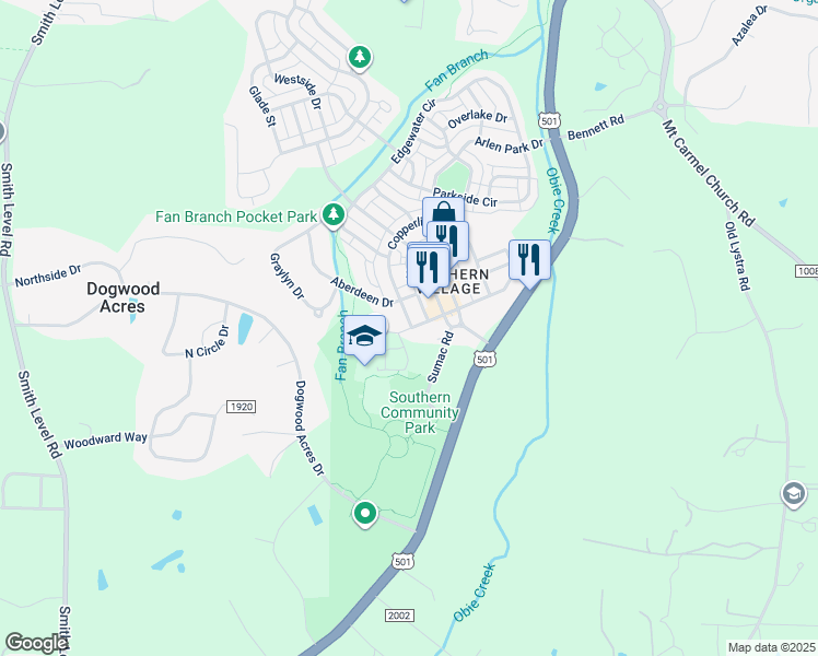 map of restaurants, bars, coffee shops, grocery stores, and more near 703 Copperline Drive in Chapel Hill