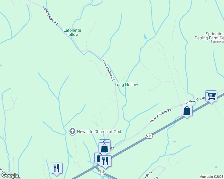 map of restaurants, bars, coffee shops, grocery stores, and more near 298 Lane Hollow Road in Sevierville