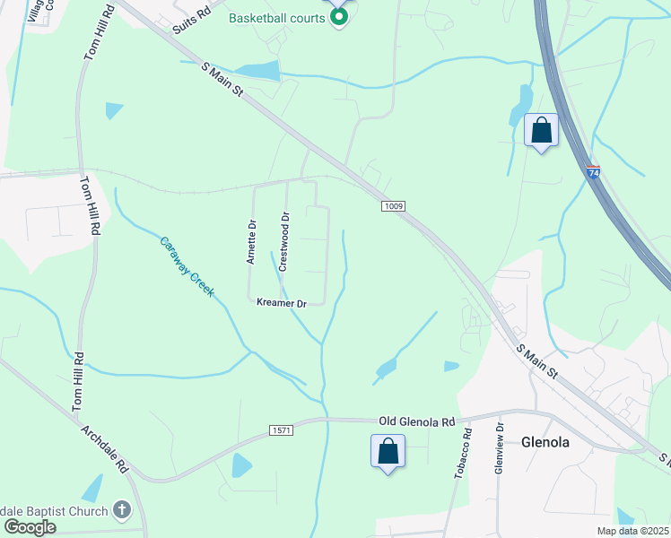 map of restaurants, bars, coffee shops, grocery stores, and more near 5510 Driftwood Drive in Archdale