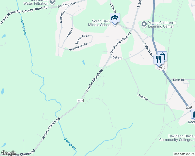 map of restaurants, bars, coffee shops, grocery stores, and more near 216 New Hampshire Court in Mocksville