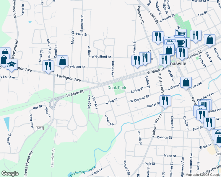 map of restaurants, bars, coffee shops, grocery stores, and more near 321 West Main Street in Thomasville