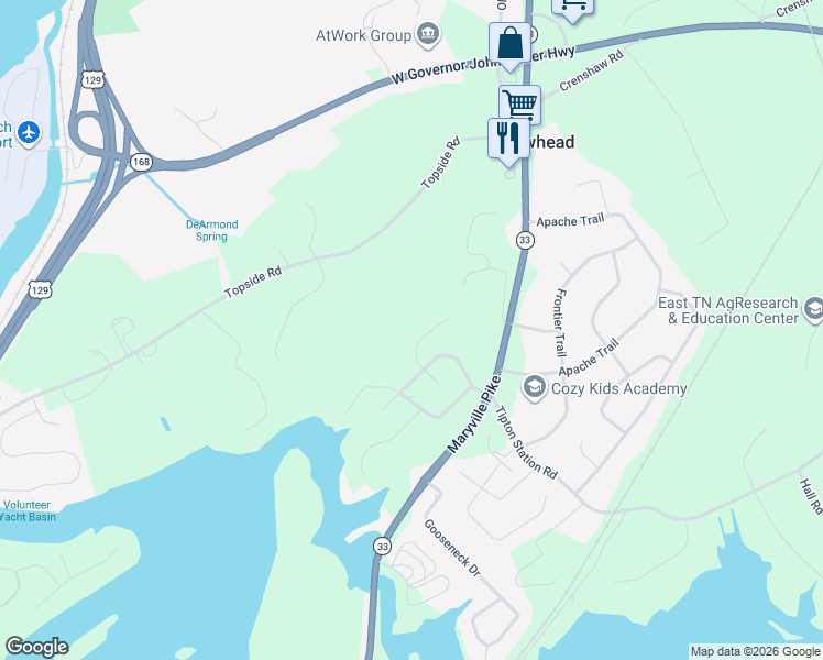 map of restaurants, bars, coffee shops, grocery stores, and more near 3709 South View Circle in Knoxville