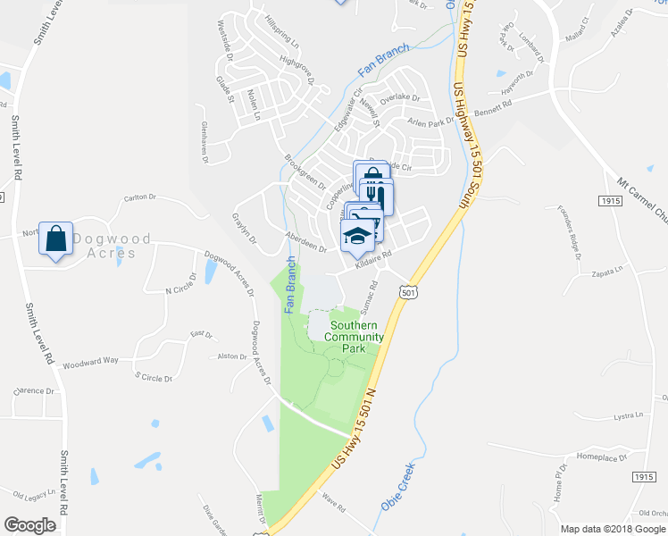 map of restaurants, bars, coffee shops, grocery stores, and more near 706 Copperline Drive in Chapel Hill