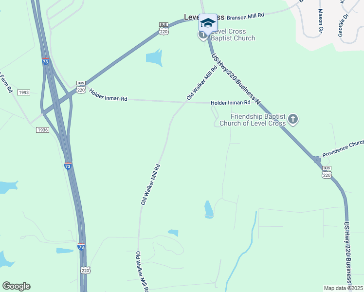 map of restaurants, bars, coffee shops, grocery stores, and more near 5840 Old Walker Mill Road in Randleman