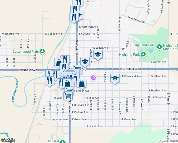map of restaurants, bars, coffee shops, grocery stores, and more near 321 East Noble Avenue in Guthrie