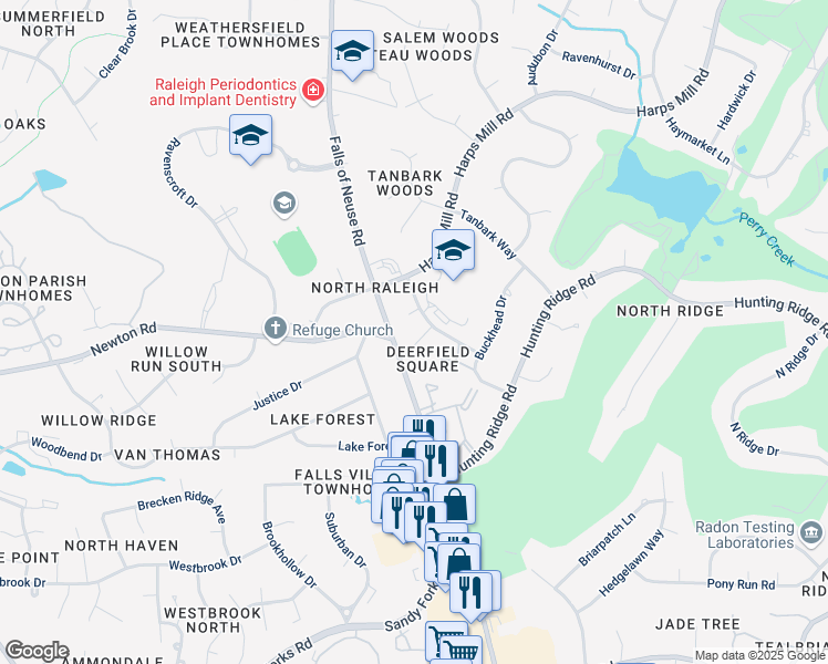 map of restaurants, bars, coffee shops, grocery stores, and more near 6840 State Road 2000 in Raleigh