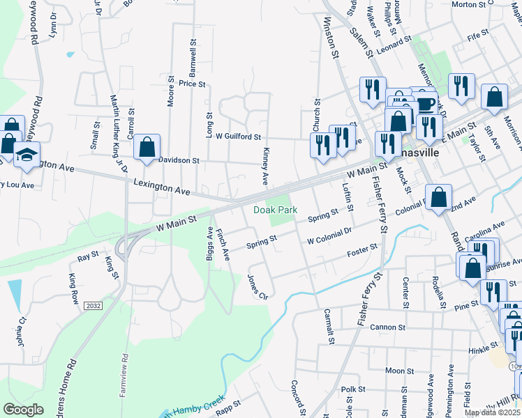 map of restaurants, bars, coffee shops, grocery stores, and more near 321 West Main Street in Thomasville