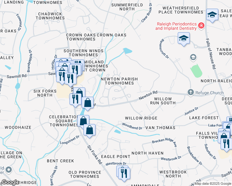 map of restaurants, bars, coffee shops, grocery stores, and more near 213 Bracken Court in Raleigh
