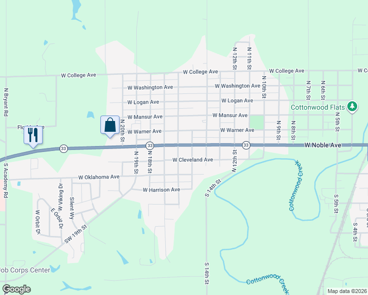 map of restaurants, bars, coffee shops, grocery stores, and more near 1611 Oklahoma 33 in Guthrie