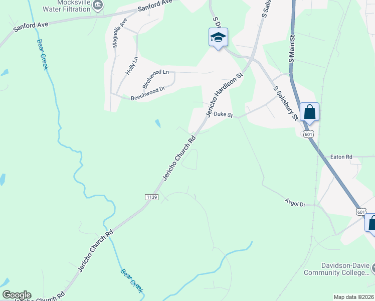 map of restaurants, bars, coffee shops, grocery stores, and more near 204 New Hampshire Court in Mocksville