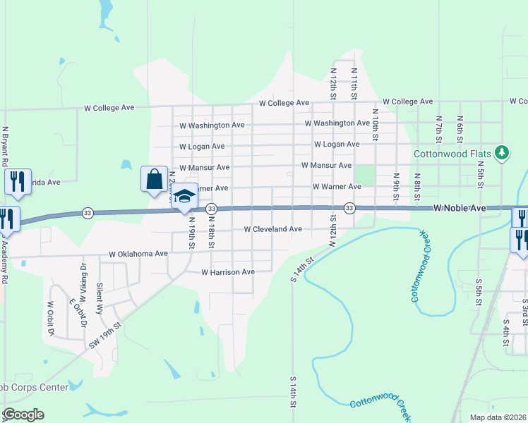 map of restaurants, bars, coffee shops, grocery stores, and more near 1611 Oklahoma 33 in Guthrie