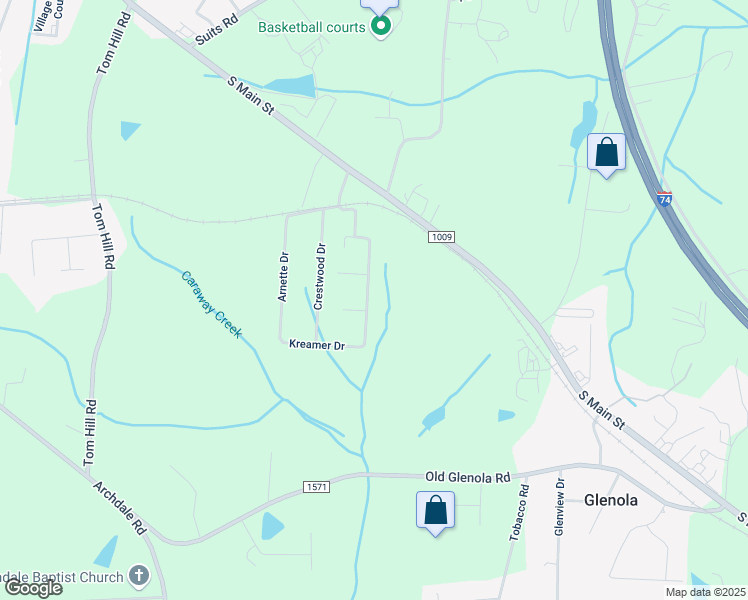map of restaurants, bars, coffee shops, grocery stores, and more near 5510 Driftwood Drive in Archdale