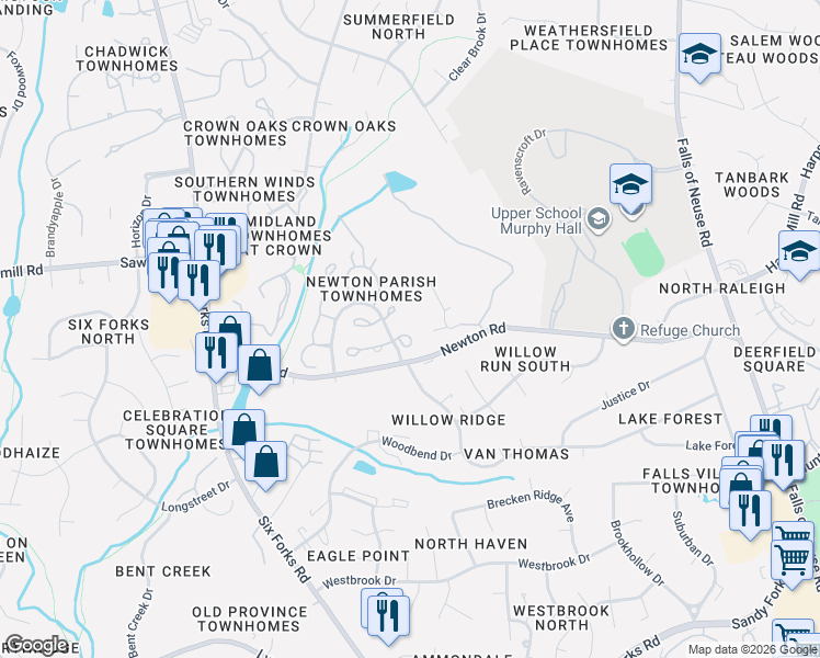 map of restaurants, bars, coffee shops, grocery stores, and more near 120 Wythe Circle in Raleigh
