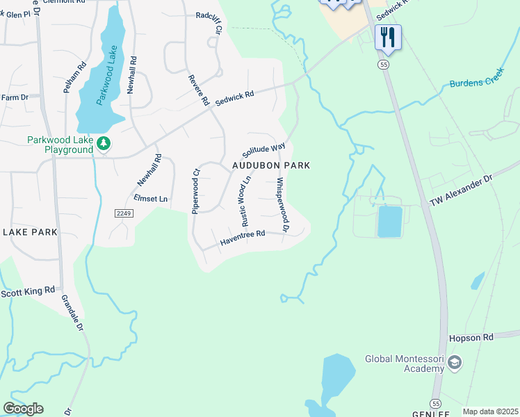 map of restaurants, bars, coffee shops, grocery stores, and more near 13 Beech Slope Way in Durham