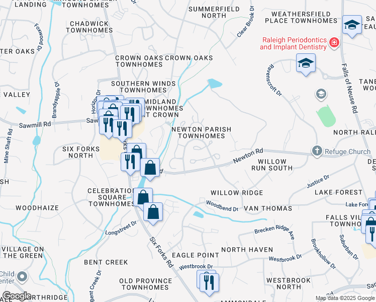 map of restaurants, bars, coffee shops, grocery stores, and more near 229 Bracken Court in Raleigh