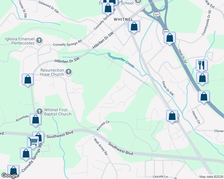 map of restaurants, bars, coffee shops, grocery stores, and more near 516 Ridgeway Place Southwest in Lenoir