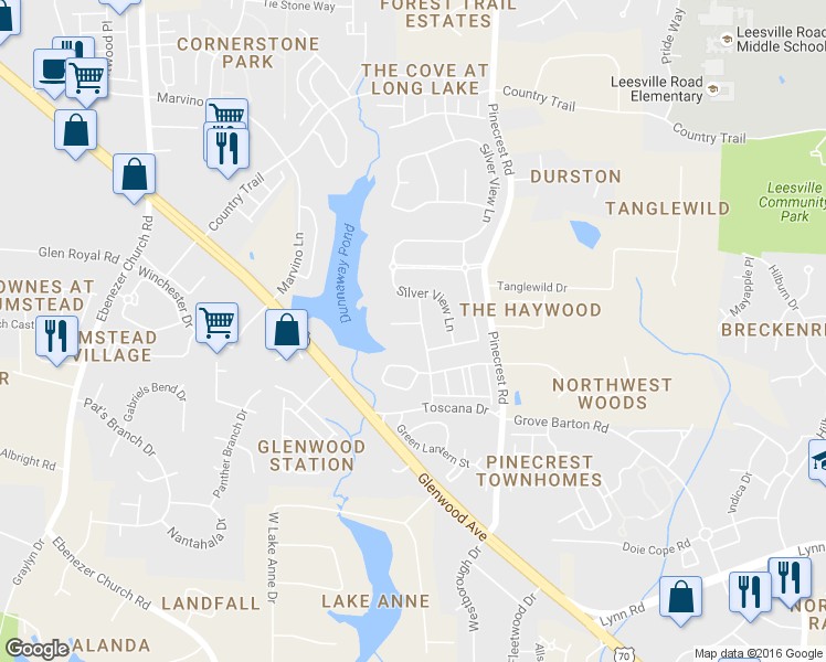 map of restaurants, bars, coffee shops, grocery stores, and more near 5407 Regatta Way in Raleigh