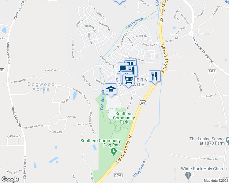 map of restaurants, bars, coffee shops, grocery stores, and more near 708 Copperline Drive in Chapel Hill