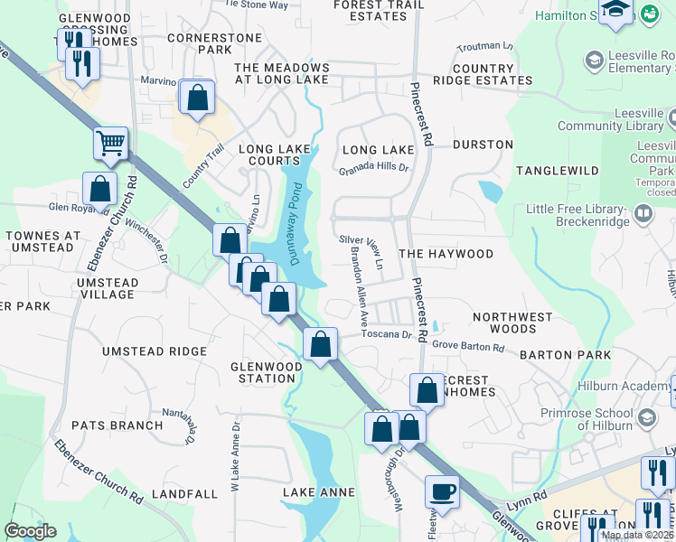 map of restaurants, bars, coffee shops, grocery stores, and more near 5407 Regatta Way in Raleigh