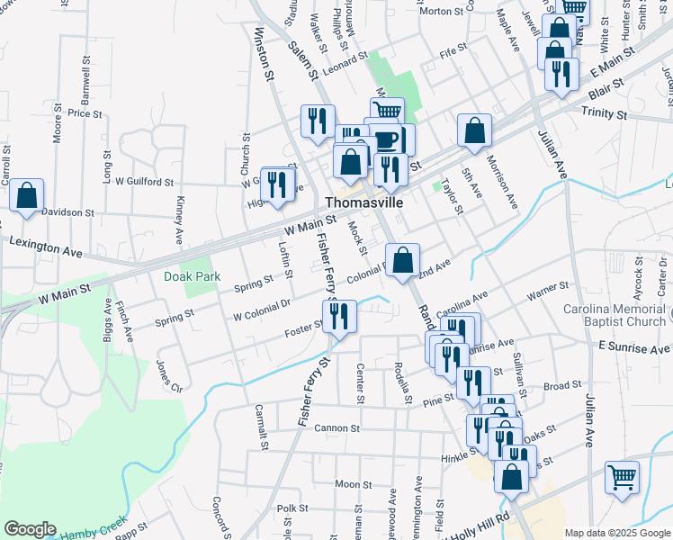 map of restaurants, bars, coffee shops, grocery stores, and more near 23 Fisher Ferry Street in Thomasville