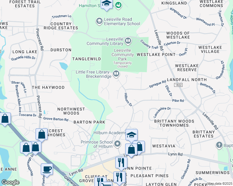 map of restaurants, bars, coffee shops, grocery stores, and more near 4501 Fortingale Circle in Raleigh