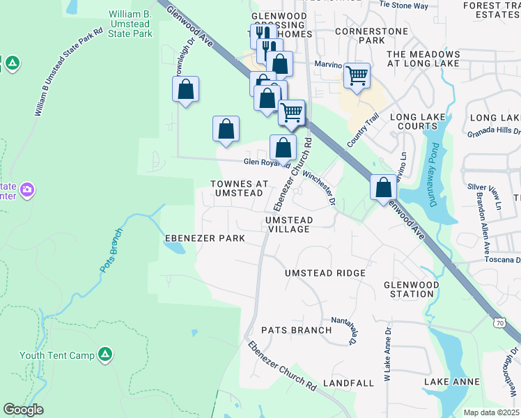 map of restaurants, bars, coffee shops, grocery stores, and more near 8003 Sycamore Hill Lane in Raleigh