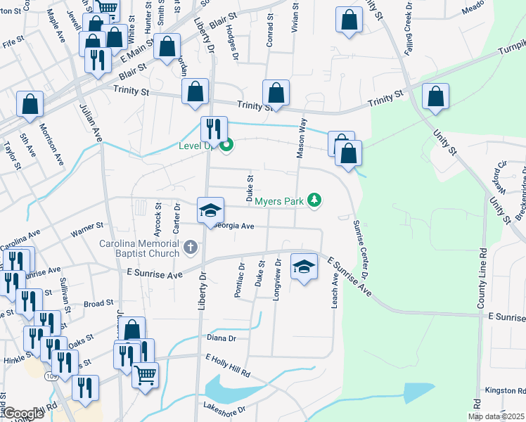 map of restaurants, bars, coffee shops, grocery stores, and more near 909 Carolina Avenue in Thomasville