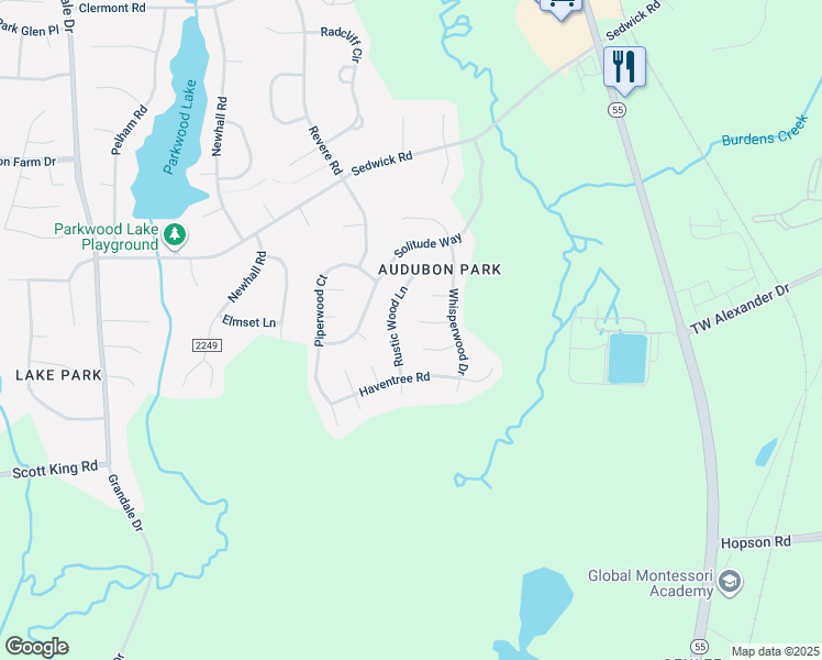 map of restaurants, bars, coffee shops, grocery stores, and more near 13 Beech Slope Way in Durham