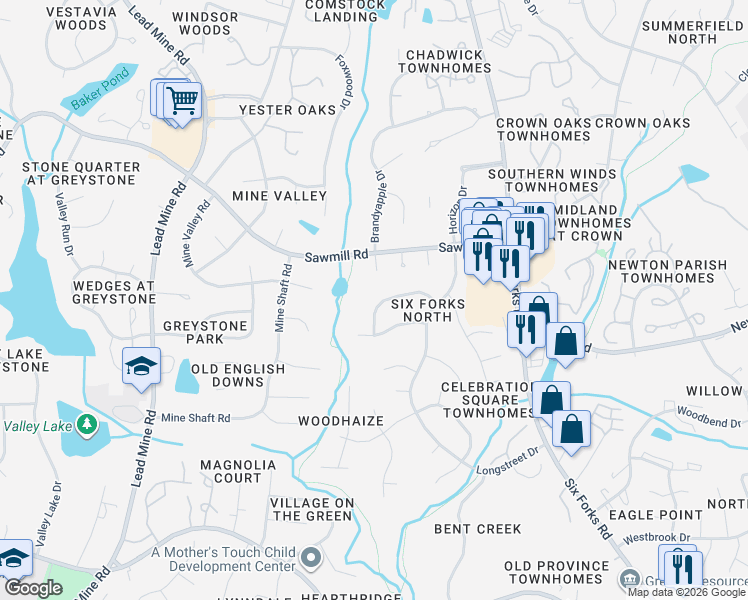 map of restaurants, bars, coffee shops, grocery stores, and more near 7617 Summerglen Drive in Raleigh