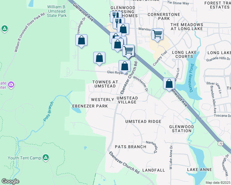 map of restaurants, bars, coffee shops, grocery stores, and more near 8004 Goldenrain Way in Raleigh