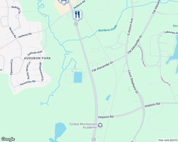 map of restaurants, bars, coffee shops, grocery stores, and more near 5928 North Carolina 55 in Durham