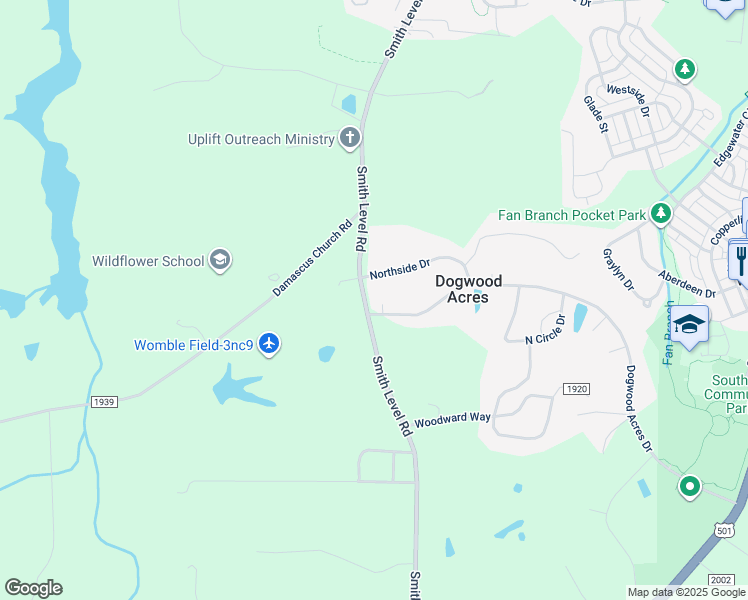 map of restaurants, bars, coffee shops, grocery stores, and more near 7 Dogwood Knoll in Chapel Hill