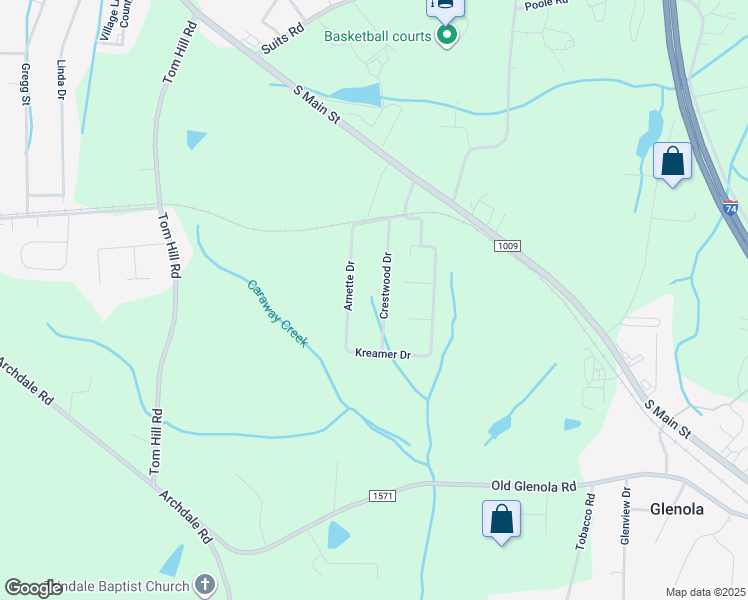 map of restaurants, bars, coffee shops, grocery stores, and more near 1 Crestwood Drive in Archdale