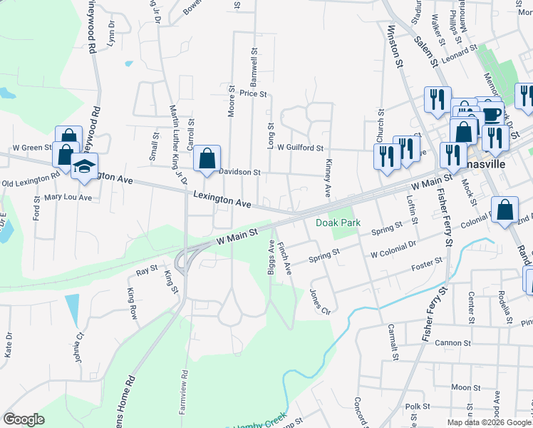 map of restaurants, bars, coffee shops, grocery stores, and more near 415 Lexington Avenue in Thomasville