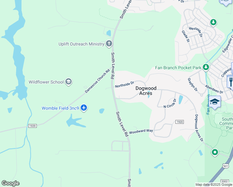 map of restaurants, bars, coffee shops, grocery stores, and more near 7 Dogwood Knoll in Chapel Hill