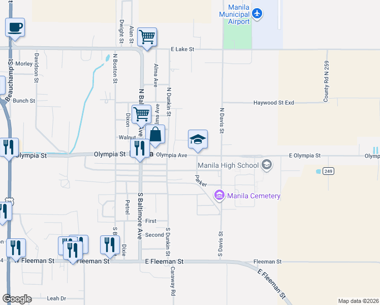 map of restaurants, bars, coffee shops, grocery stores, and more near 221 Olympia Avenue in Manila