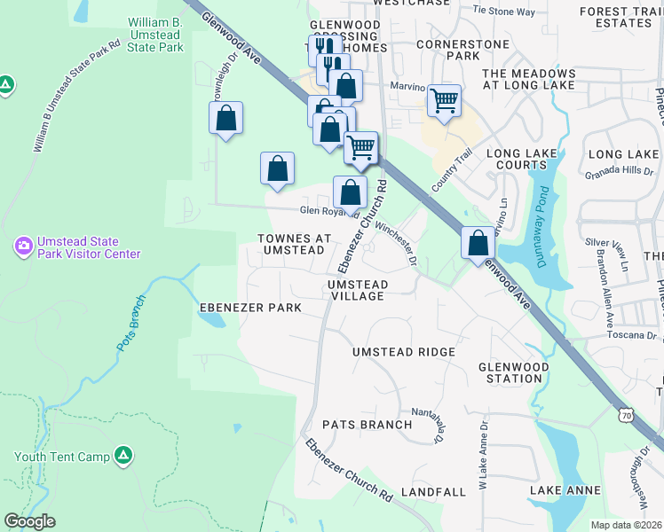 map of restaurants, bars, coffee shops, grocery stores, and more near 8004 Goldenrain Way in Raleigh