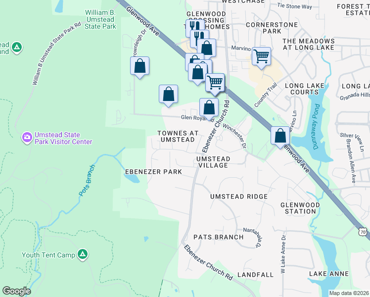 map of restaurants, bars, coffee shops, grocery stores, and more near 8004 Goldenrain Way in Raleigh
