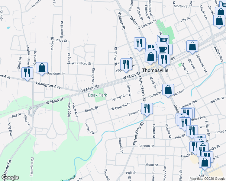 map of restaurants, bars, coffee shops, grocery stores, and more near 8 Elliott Drive in Thomasville