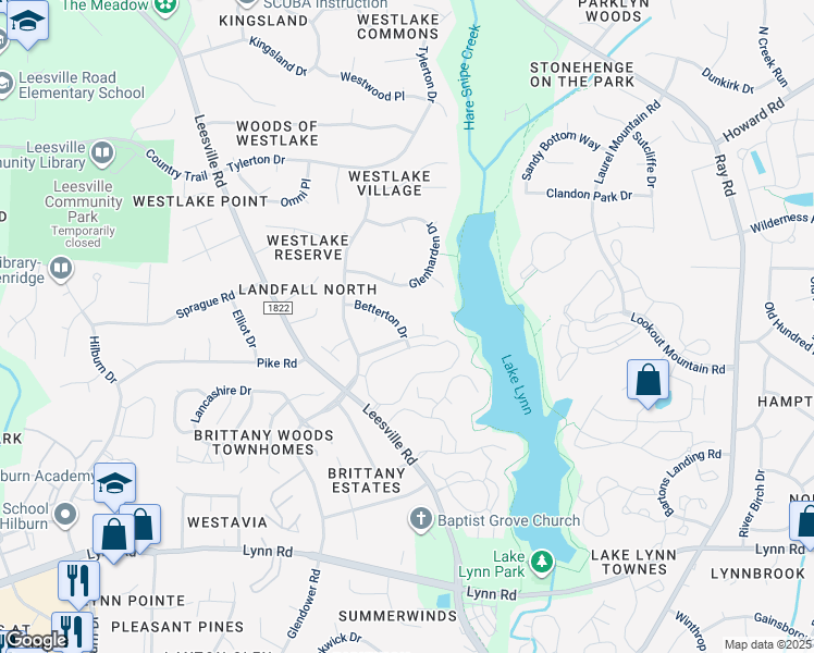 map of restaurants, bars, coffee shops, grocery stores, and more near 4100 Betterton Drive in Raleigh